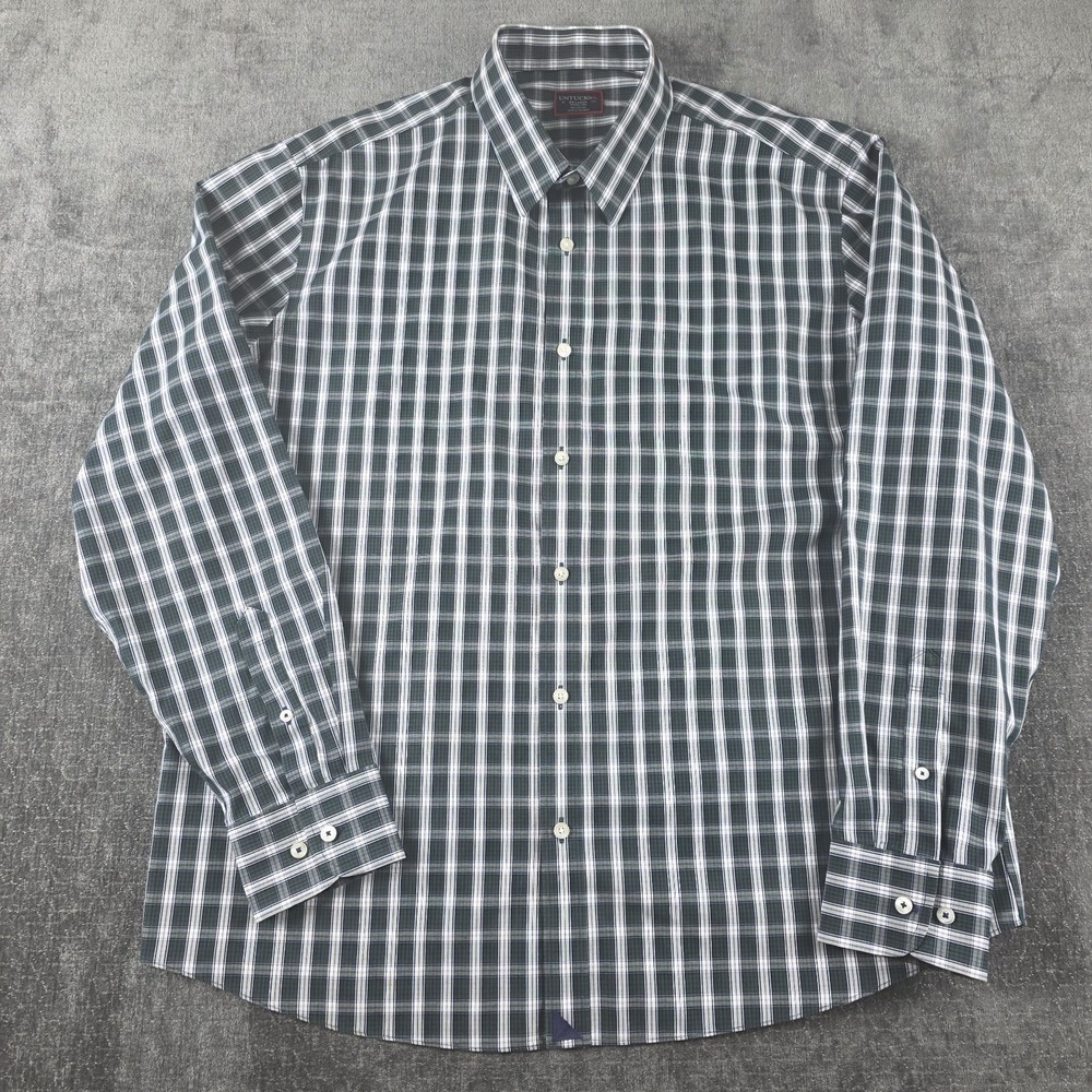 UNTUCKit Button Up Shirt Mens XXL Green White Plaid Long Sleeve Wrinkle Free 2XL